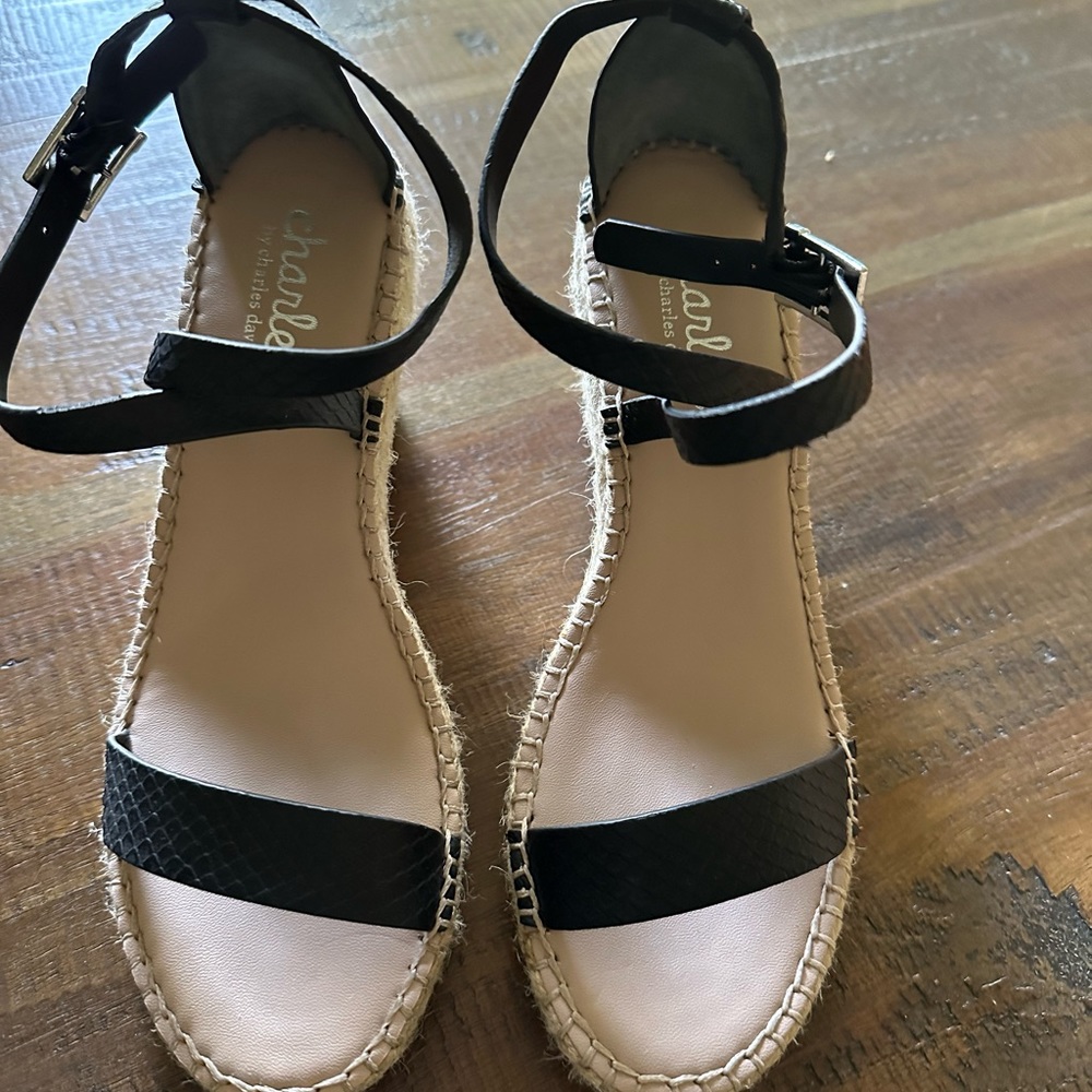 Charles David Black wedge sandals brand new